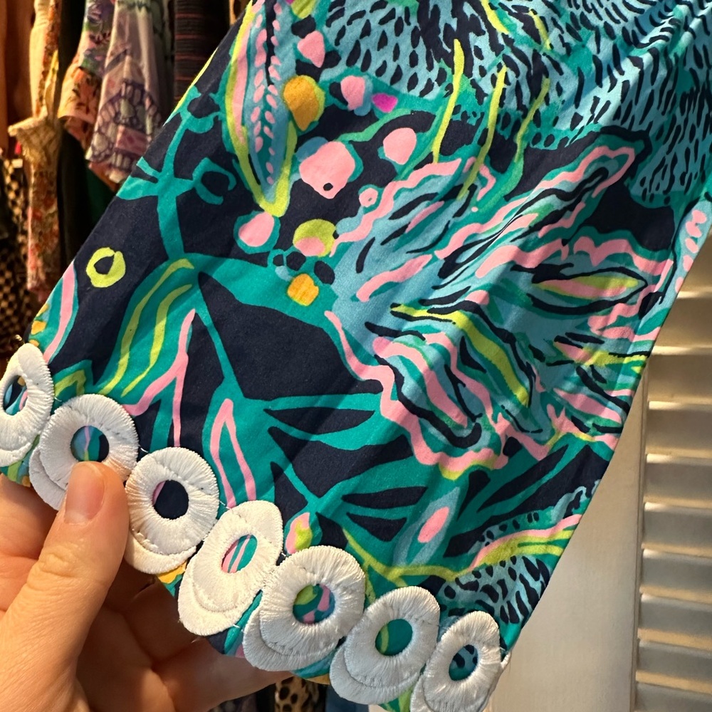 Lilly Pulitzer Shealyn Maxi Caftan in Low Tide Navy Catty Purrsonality - Picture 9 of 10